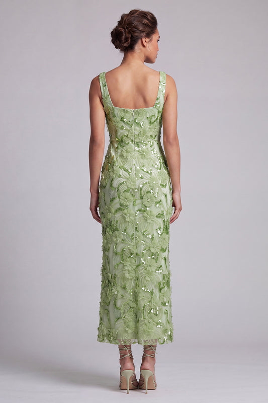Floral Long Mermaid Sparkly Green Sequin Mother of the Bride Dress