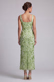 Floral Long Mermaid Sparkly Green Sequin Mother of the Bride Dress