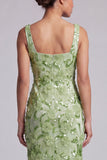 Floral Long Mermaid Sparkly Green Sequin Mother of the Bride Dress