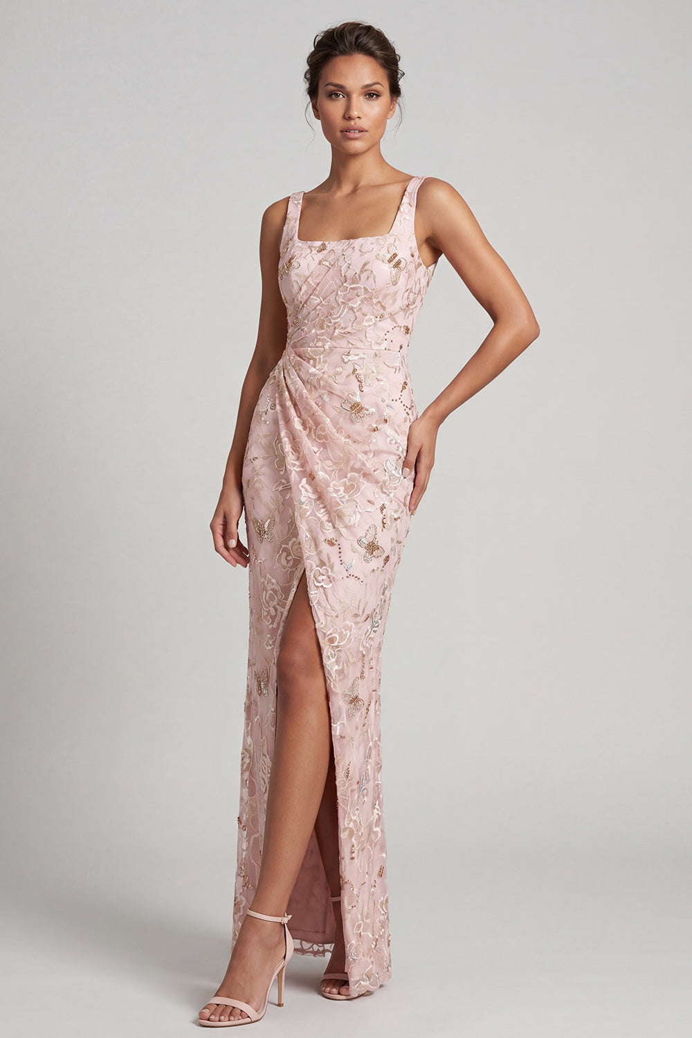 Floral Long Mermaid Sparkly Green Sequin Mother of the Bride Dress with Slit