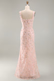 Floral Long Mermaid Sparkly Green Sequin Mother of the Bride Dress with Slit