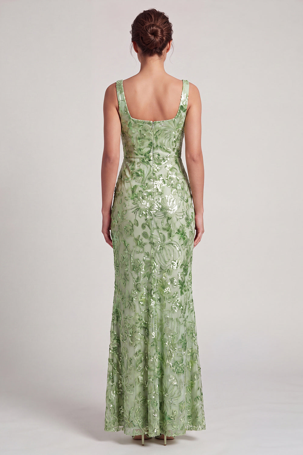 Floral Long Mermaid Sparkly Green Sequin Mother of the Bride Dress with Slit