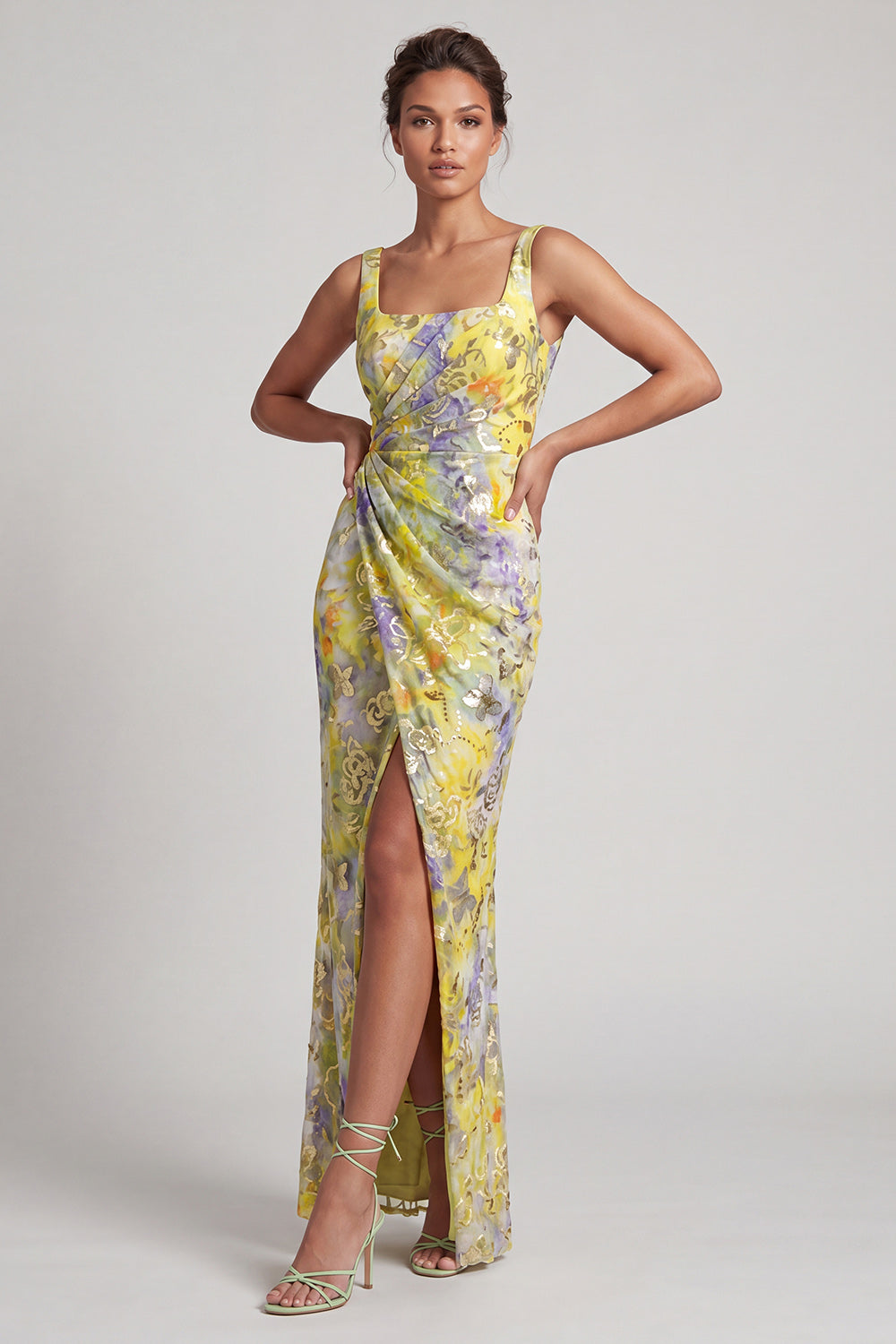 Floral Long Mermaid Sparkly Green Sequin Mother of the Bride Dress with Slit