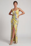 Floral Long Mermaid Sparkly Green Sequin Mother of the Bride Dress with Slit
