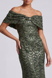 Sparkly Olive Long Mermaid Sequin Mother of the Bride Dress
