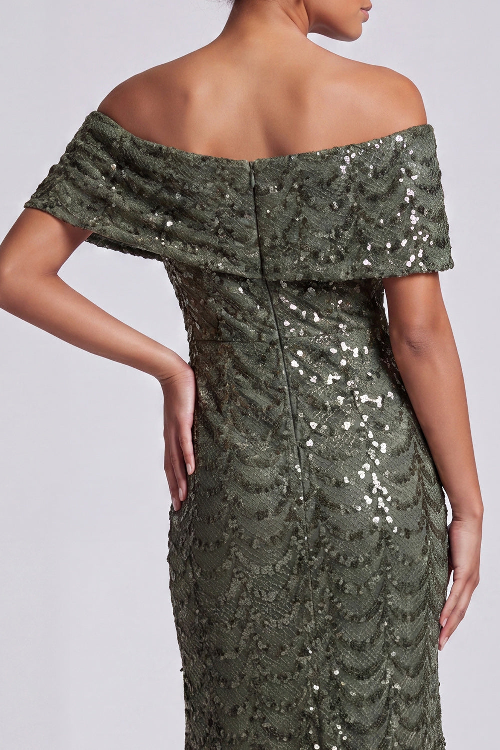 Sparkly Olive Long Mermaid Sequin Mother of the Bride Dress