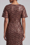 Sparkly Olive Long Short Sleeves Mermaid Sequin Mother of the Bride Dress