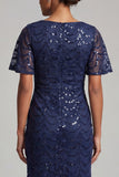 Sparkly Olive Long Short Sleeves Mermaid Sequin Mother of the Bride Dress