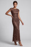 Sparkly Olive Long Boat Neck Mermaid Sequin Mother of the Bride Dress