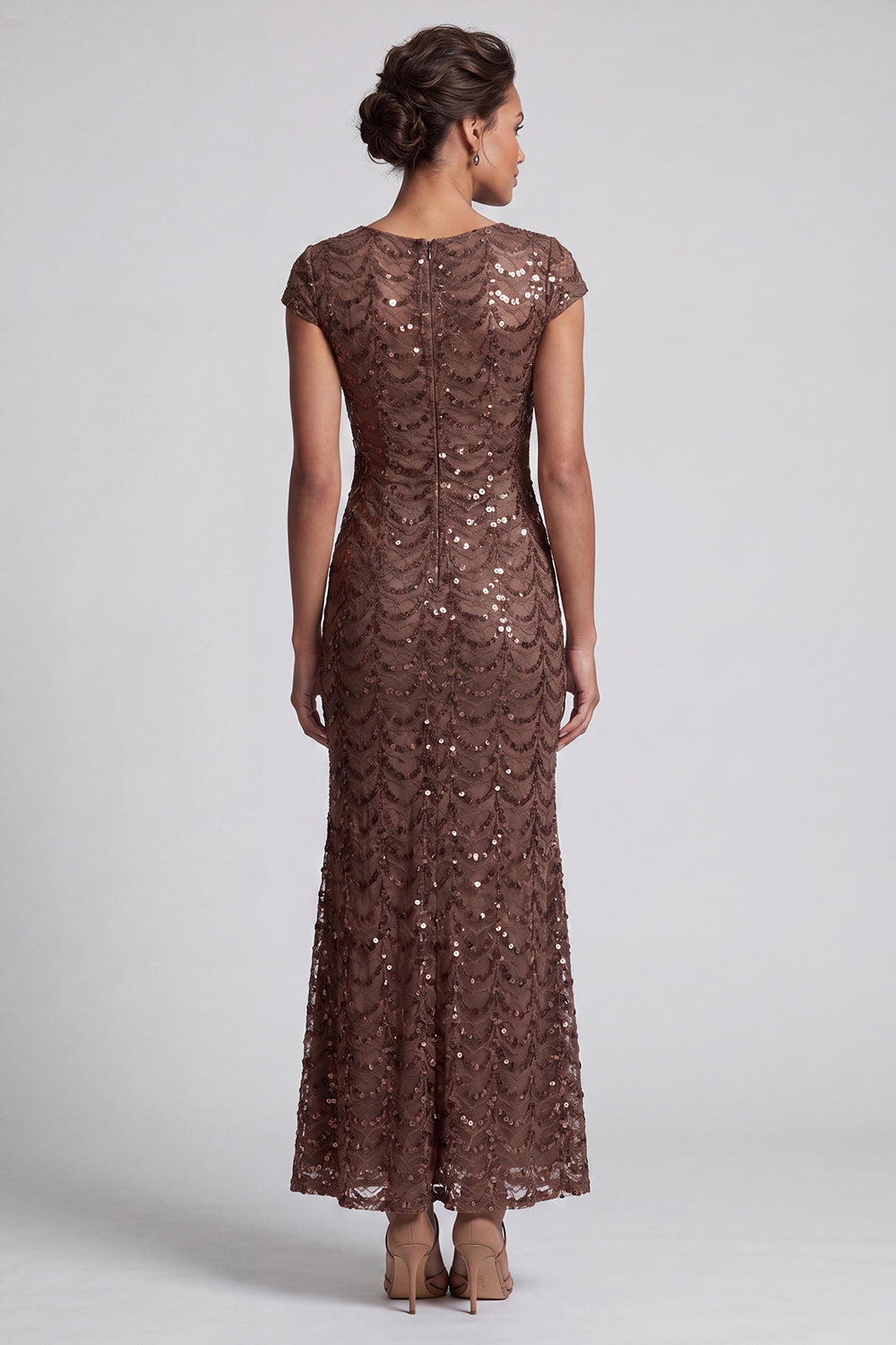Sparkly Olive Long Boat Neck Mermaid Sequin Mother of the Bride Dress