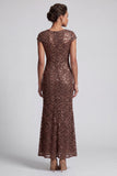 Sparkly Olive Long Boat Neck Mermaid Sequin Mother of the Bride Dress