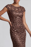 Sparkly Olive Long Boat Neck Mermaid Sequin Mother of the Bride Dress