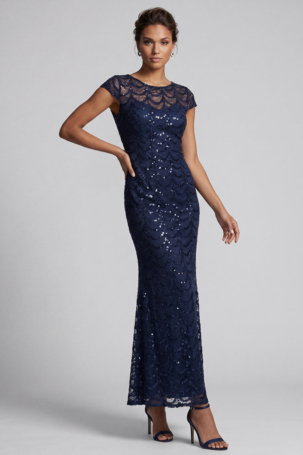 Sparkly Olive Long Boat Neck Mermaid Sequin Mother of the Bride Dress