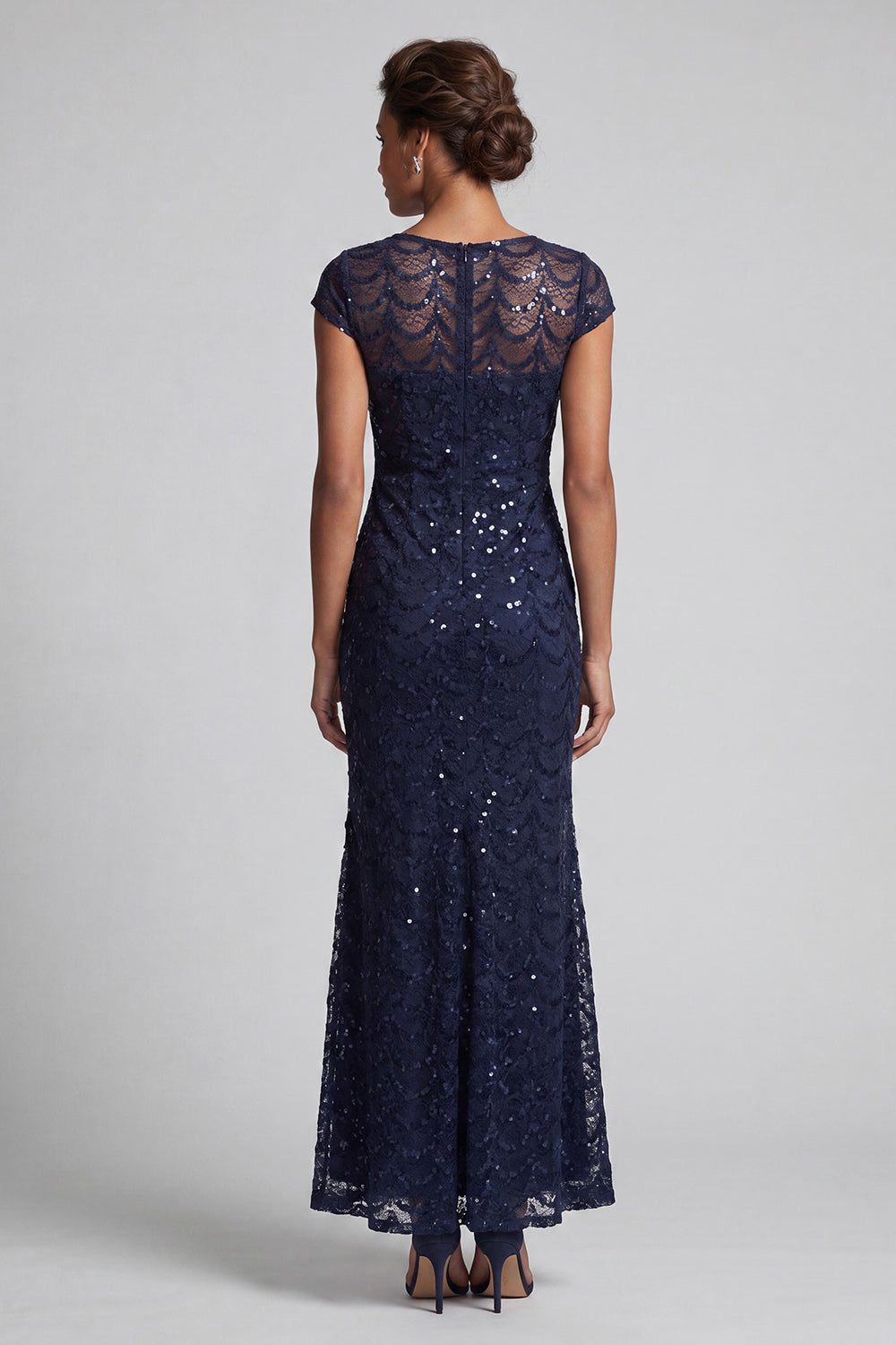 Sparkly Olive Long Boat Neck Mermaid Sequin Mother of the Bride Dress