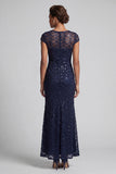 Sparkly Olive Long Boat Neck Mermaid Sequin Mother of the Bride Dress