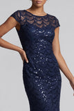 Sparkly Olive Long Boat Neck Mermaid Sequin Mother of the Bride Dress