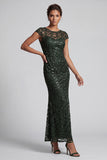 Sparkly Olive Long Boat Neck Mermaid Sequin Mother of the Bride Dress