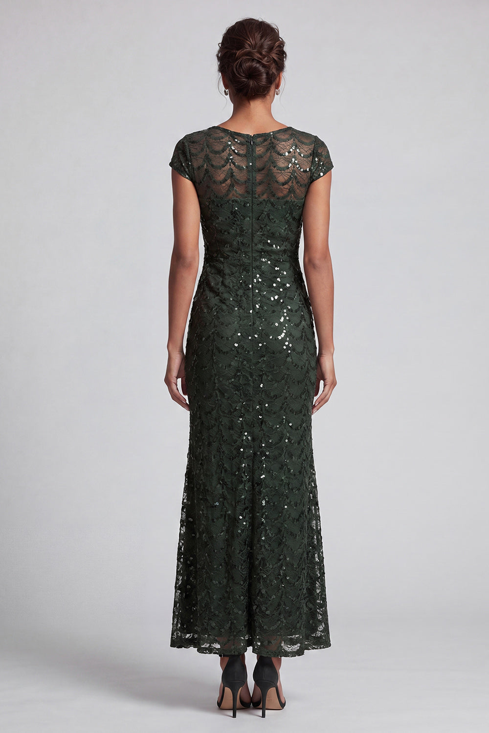 Sparkly Olive Long Boat Neck Mermaid Sequin Mother of the Bride Dress