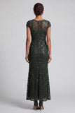 Sparkly Olive Long Boat Neck Mermaid Sequin Mother of the Bride Dress