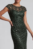 Sparkly Olive Long Boat Neck Mermaid Sequin Mother of the Bride Dress
