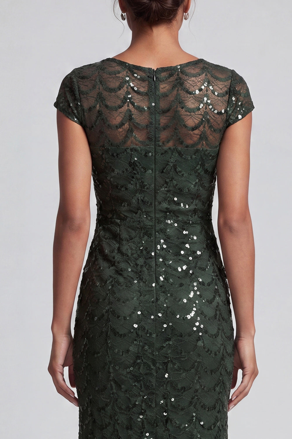 Sparkly Olive Long Boat Neck Mermaid Sequin Mother of the Bride Dress