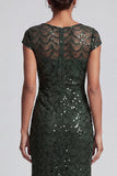 Sparkly Olive Long Boat Neck Mermaid Sequin Mother of the Bride Dress