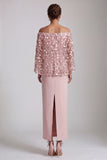 Sparkly Dusty Rose Sheath Sequin Long Mother of the Bride Dress with Cape