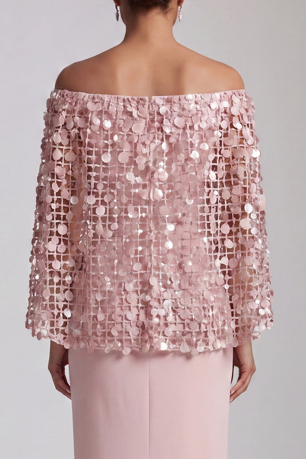 Sparkly Dusty Rose Sheath Sequin Long Mother of the Bride Dress with Cape