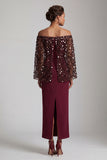 Sparkly Dusty Rose Sheath Sequin Long Mother of the Bride Dress with Cape