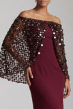 Sparkly Dusty Rose Sheath Sequin Long Mother of the Bride Dress with Cape