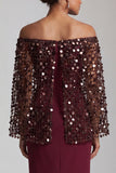 Sparkly Dusty Rose Sheath Sequin Long Mother of the Bride Dress with Cape