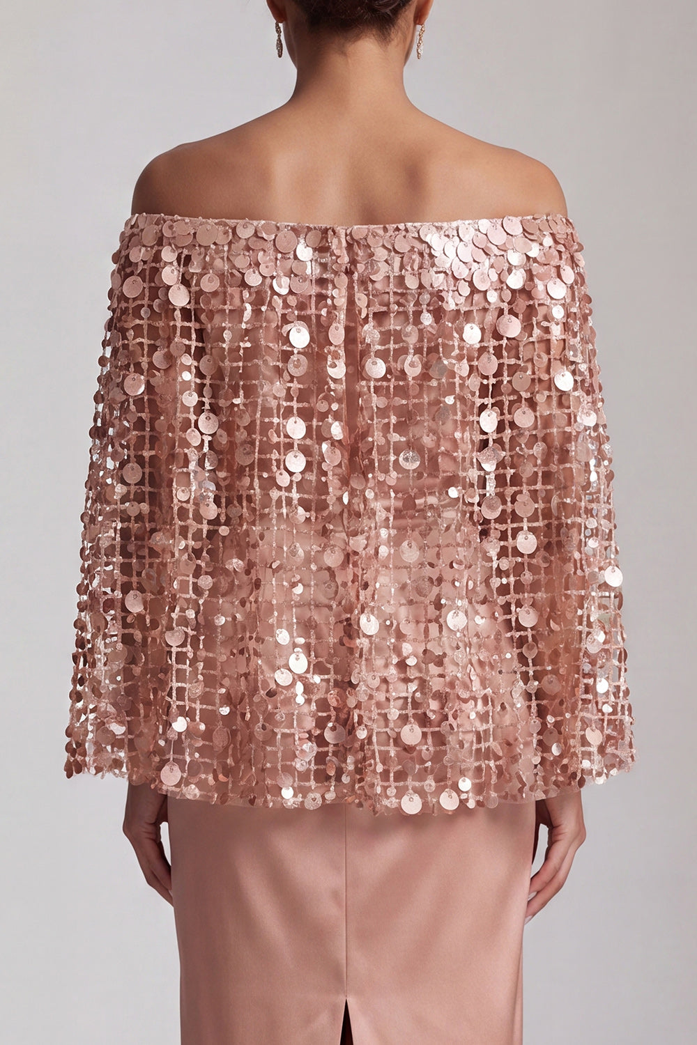Sparkly Dusty Rose Sheath Sequin Long Mother of the Bride Dress with Cape