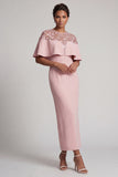Sheath Sequin Long Sparkly Dusty Rose Mother of the Bride Dress with Cape