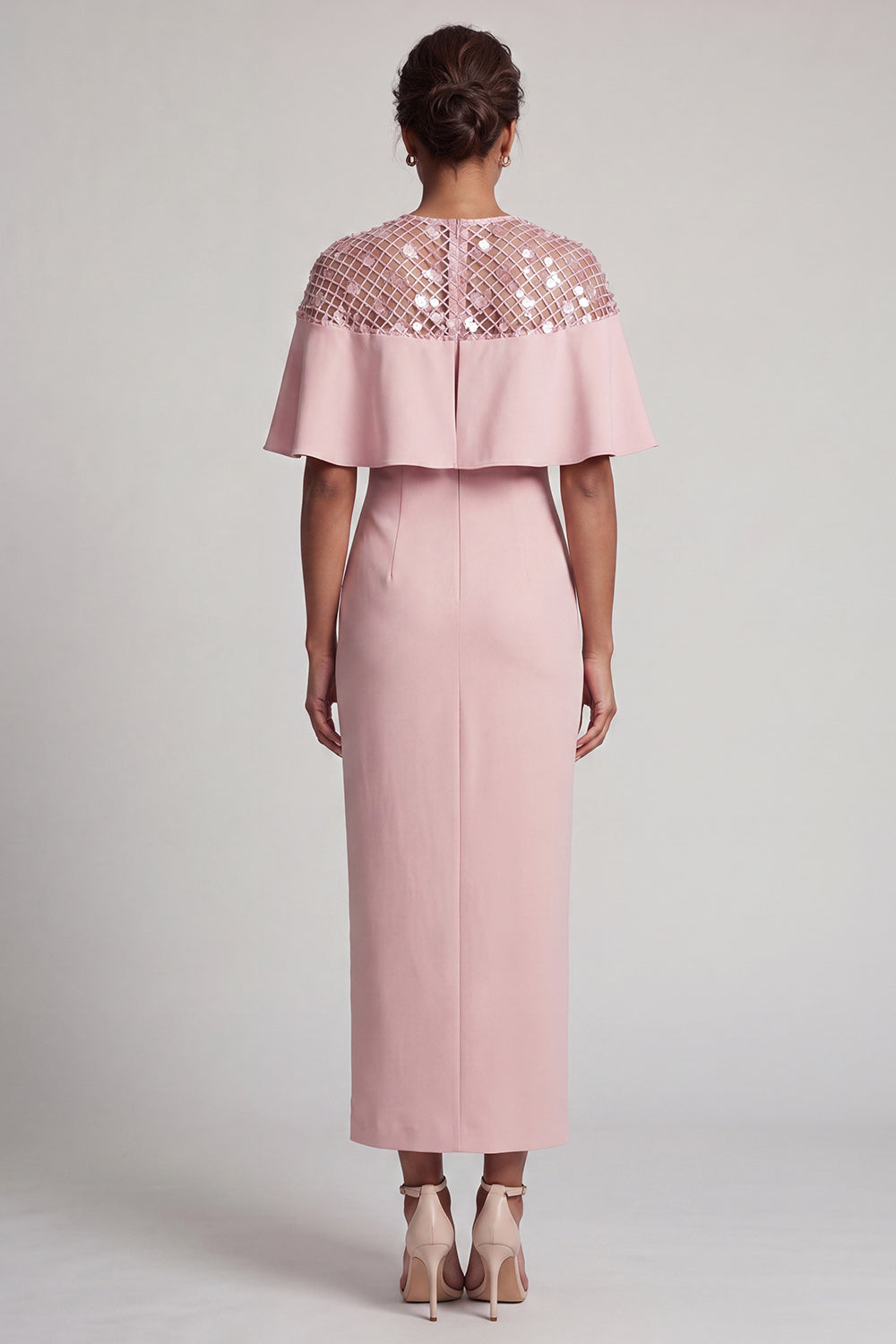 Sheath Sequin Long Sparkly Dusty Rose Mother of the Bride Dress with Cape