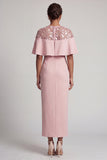 Sheath Sequin Long Sparkly Dusty Rose Mother of the Bride Dress with Cape