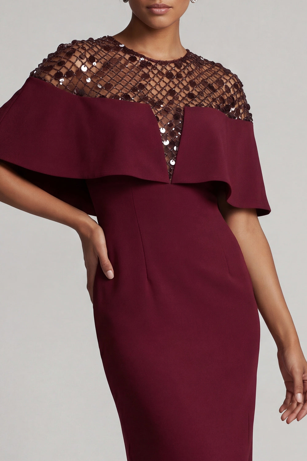 Sheath Sequin Long Sparkly Dusty Rose Mother of the Bride Dress with Cape