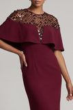 Sheath Sequin Long Sparkly Dusty Rose Mother of the Bride Dress with Cape