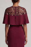 Sheath Sequin Long Sparkly Dusty Rose Mother of the Bride Dress with Cape
