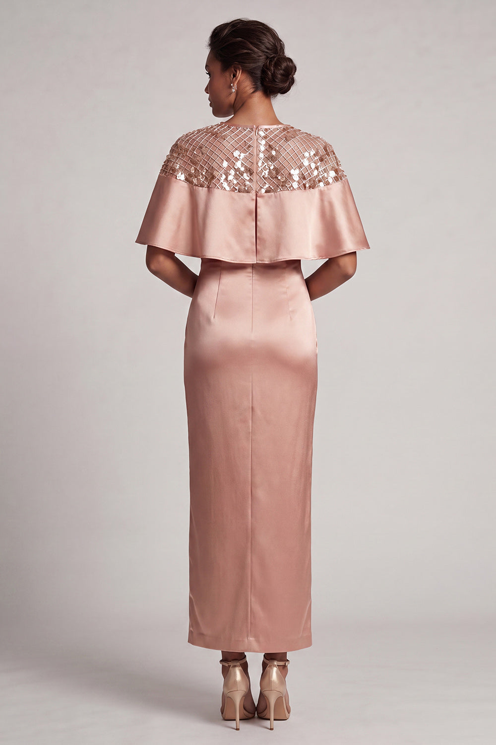 Sheath Sequin Long Sparkly Dusty Rose Mother of the Bride Dress with Cape