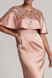 Sheath Sequin Long Sparkly Dusty Rose Mother of the Bride Dress with Cape