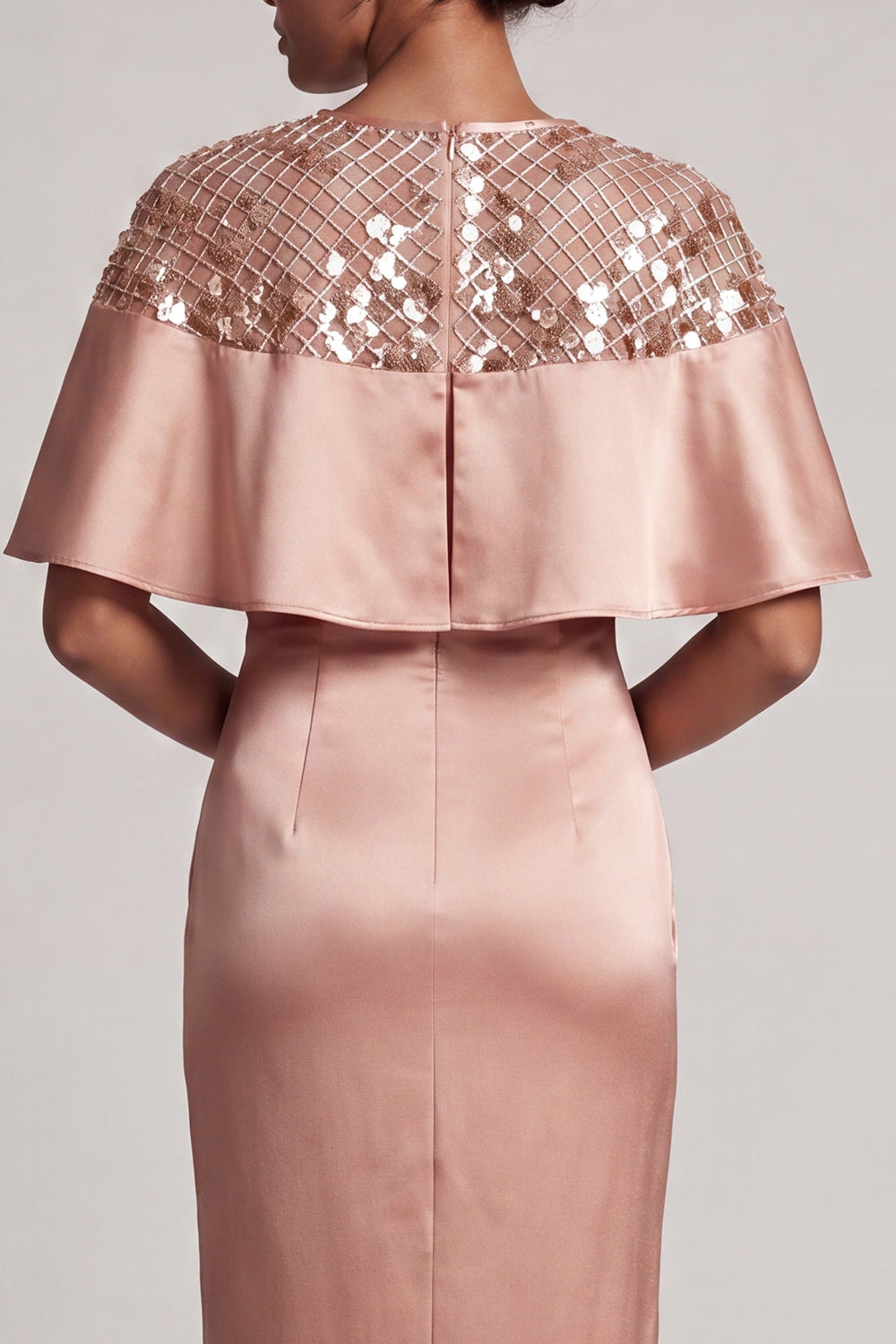 Sheath Sequin Long Sparkly Dusty Rose Mother of the Bride Dress with Cape
