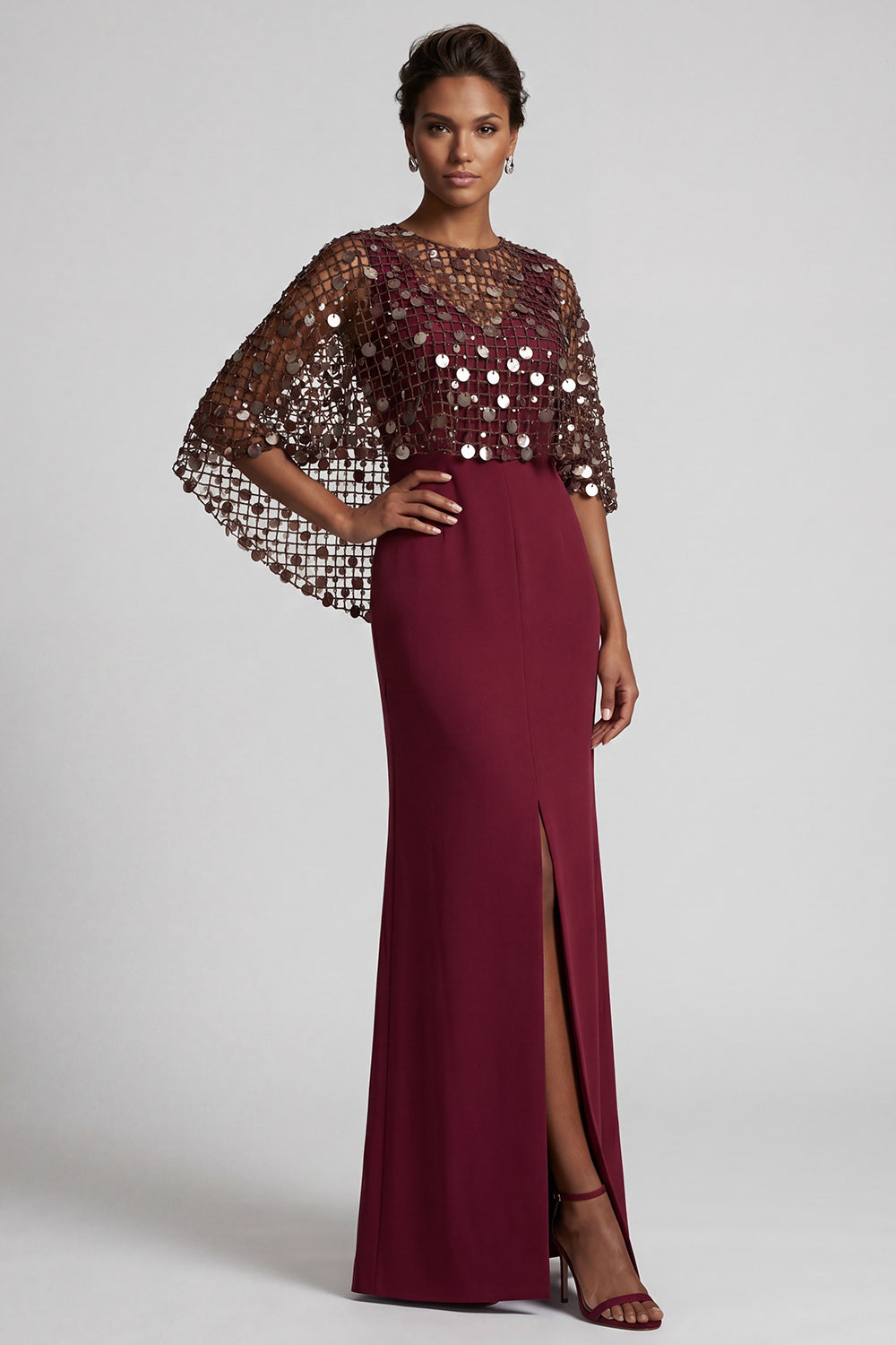 Sparkly Pink Mermaid Sequin Long Mother of the Bride Dress with Cape
