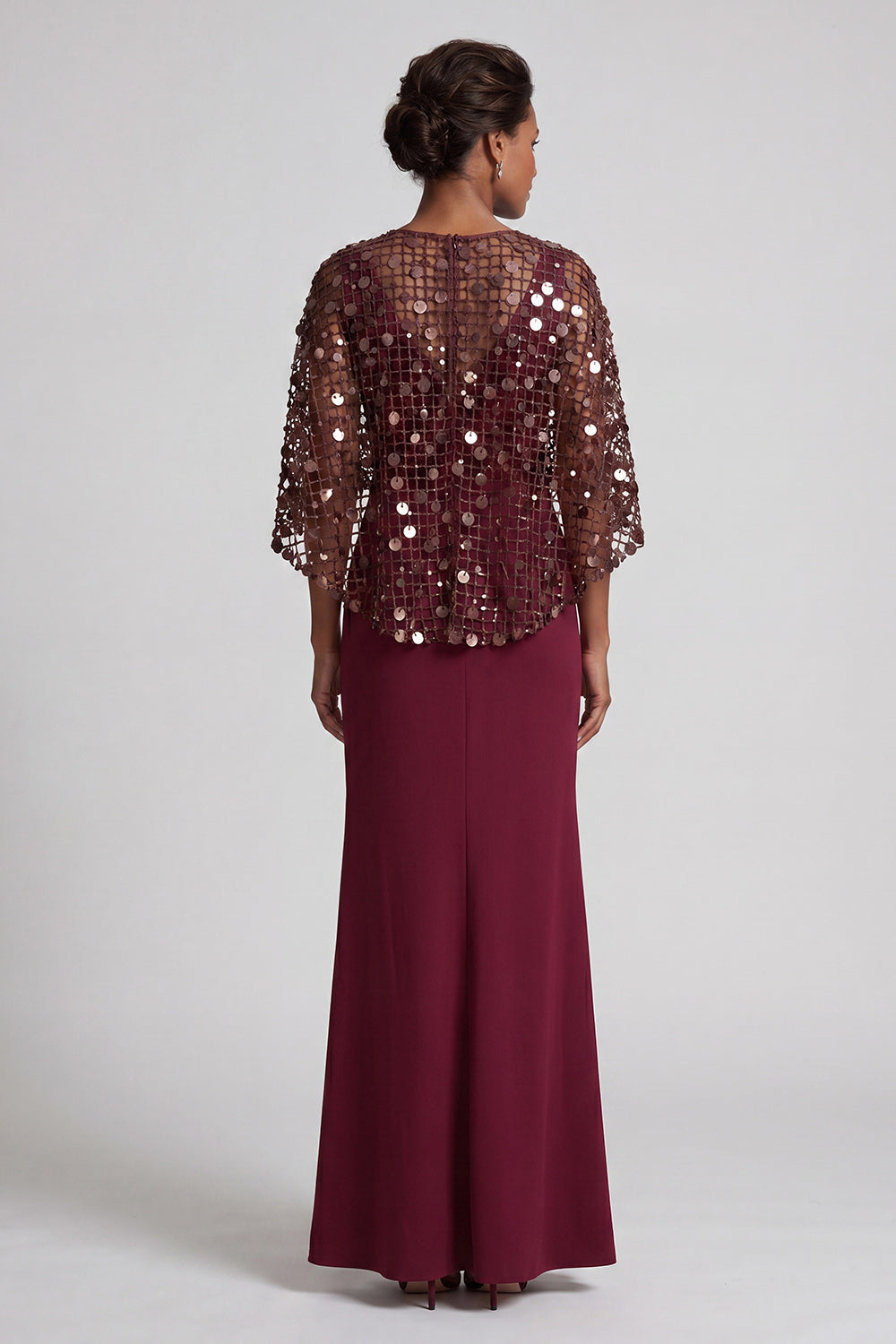 Sparkly Pink Mermaid Sequin Long Mother of the Bride Dress with Cape