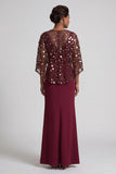 Sparkly Pink Mermaid Sequin Long Mother of the Bride Dress with Cape