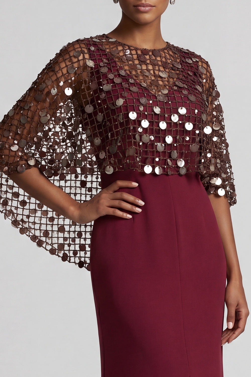 Sparkly Pink Mermaid Sequin Long Mother of the Bride Dress with Cape