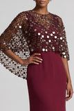 Sparkly Pink Mermaid Sequin Long Mother of the Bride Dress with Cape