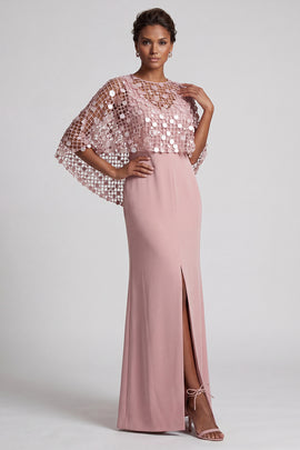 Sparkly Pink Mermaid Sequin Long Mother of the Bride Dress with Cape