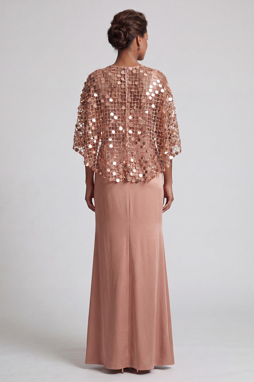 Sparkly Pink Mermaid Sequin Long Mother of the Bride Dress with Cape