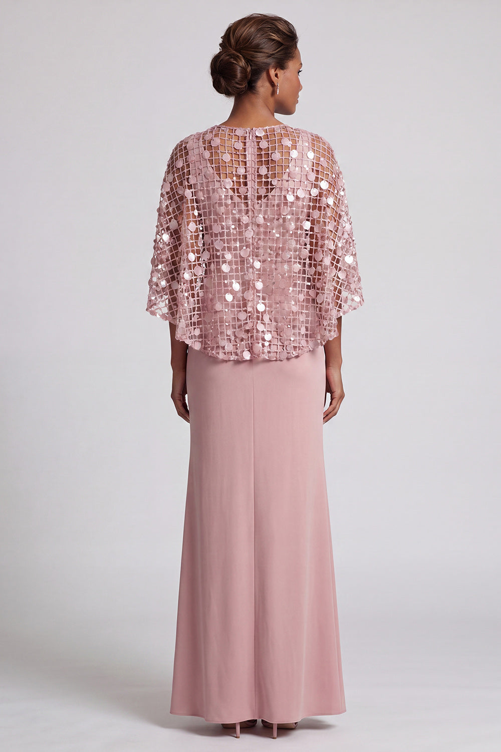 Sparkly Pink Mermaid Sequin Long Mother of the Bride Dress with Cape
