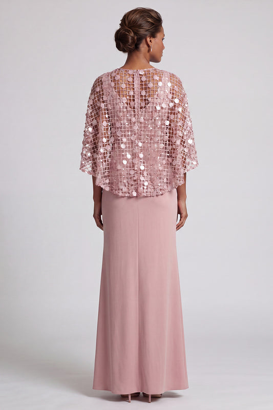 Sparkly Pink Mermaid Sequin Long Mother of the Bride Dress with Cape